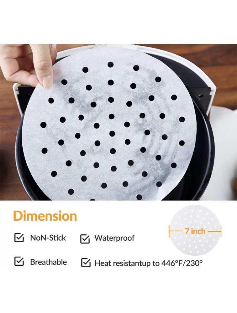 Air Fryer Liners 200 Pack 7 8 9 Perforated Parchment Non-Stick Air Fryer Liners Bamboo Steaming Paper Perforated Parchment Paper Sheets Round-White - BUG6W1O6P