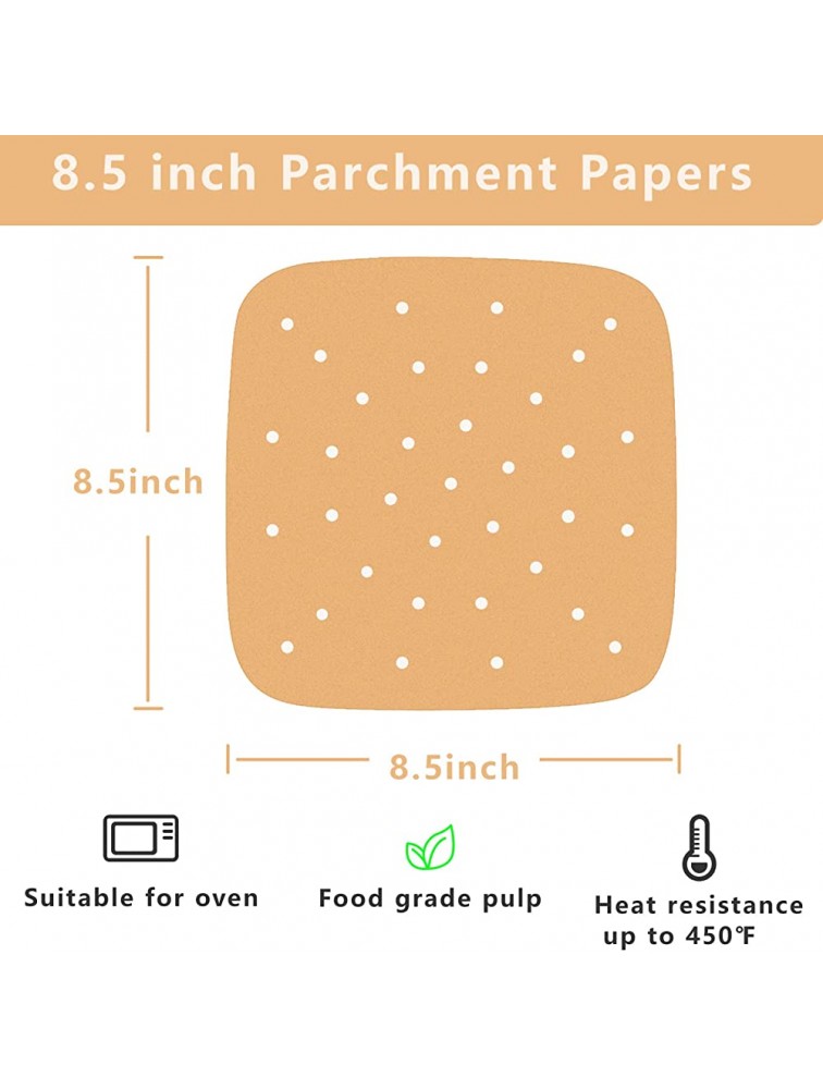 Air Fryer Parchment Paper Liners 200pcs Square Perforated Parchment Paper Sheets for Air Fryer 8.5 inch Air Fryer Liners Premium Nonstick Bamboo Steamer Liner for Steaming Basket Baking Cooking - BWDN89N2B