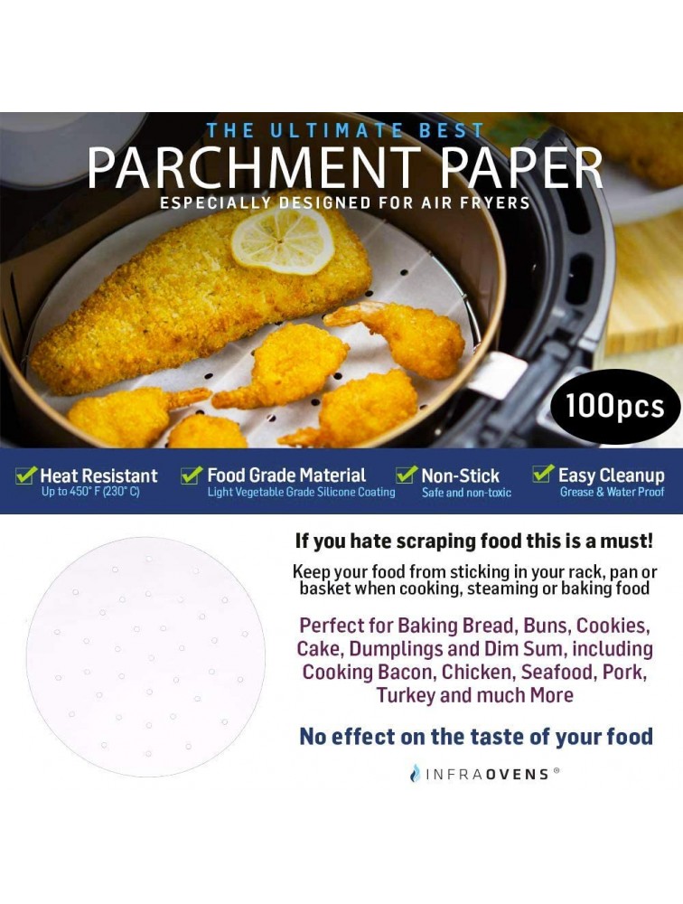 Air Fryer Parchment Paper Liners 7.5 in Accessories Compatible with Habor Maxi-Matic Elite Platinum Ninja Foodi Power Airfryer Oven Frenchmay Zeny NutriChef +More 100 pcs + 1 Grill Mat - B652WCPOS