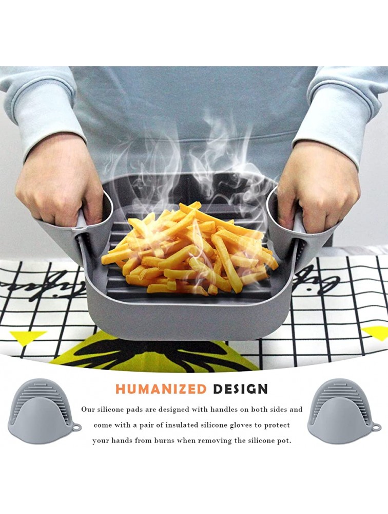Air Fryer Silicone Pot Air Fryer Liners for 6.5 QT or Bigger Square Food Safe Reusable Air Fryer Silicone Basket,Easy Cleaning Air Fryer Pan with Heat-proof Gloves - BQV6144VT