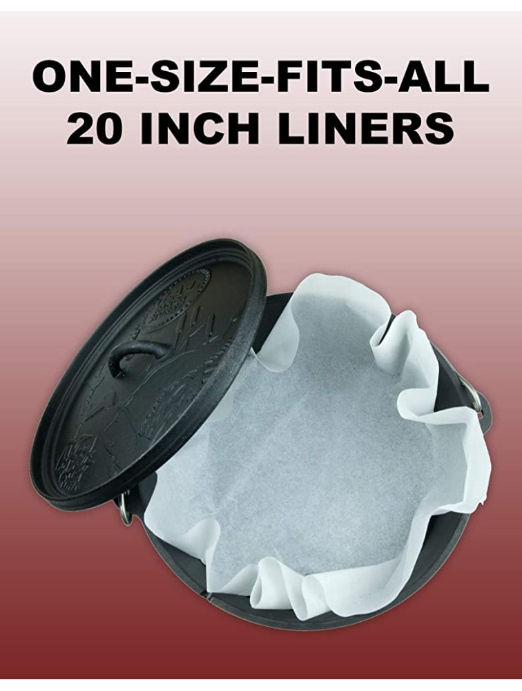 CampLiner Parchment Dutch Oven Liners 20” Disposable Paper Liners 20 Pack New 50% Thicker Material - B8VZJXUPE