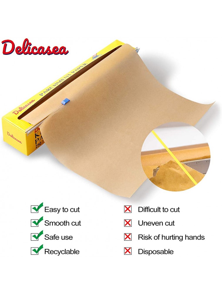 Delicasea Unbleached Parchment Paper Roll 15 in x 200 ft with Slide Cutter 250 SQ FT Baking Paper Roll for Cooking Roasting Grilling - BD8AGUXPK