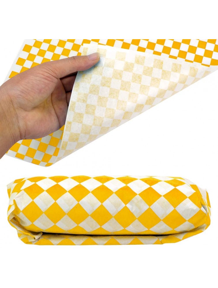 Hslife 100 Sheets Yellow and White Checkered Dry Waxed Deli Paper Sheets Paper Liners for Plastic Food Basket Wrapping Bread and Sandwiches11''x11.6'' - BJAM408SF