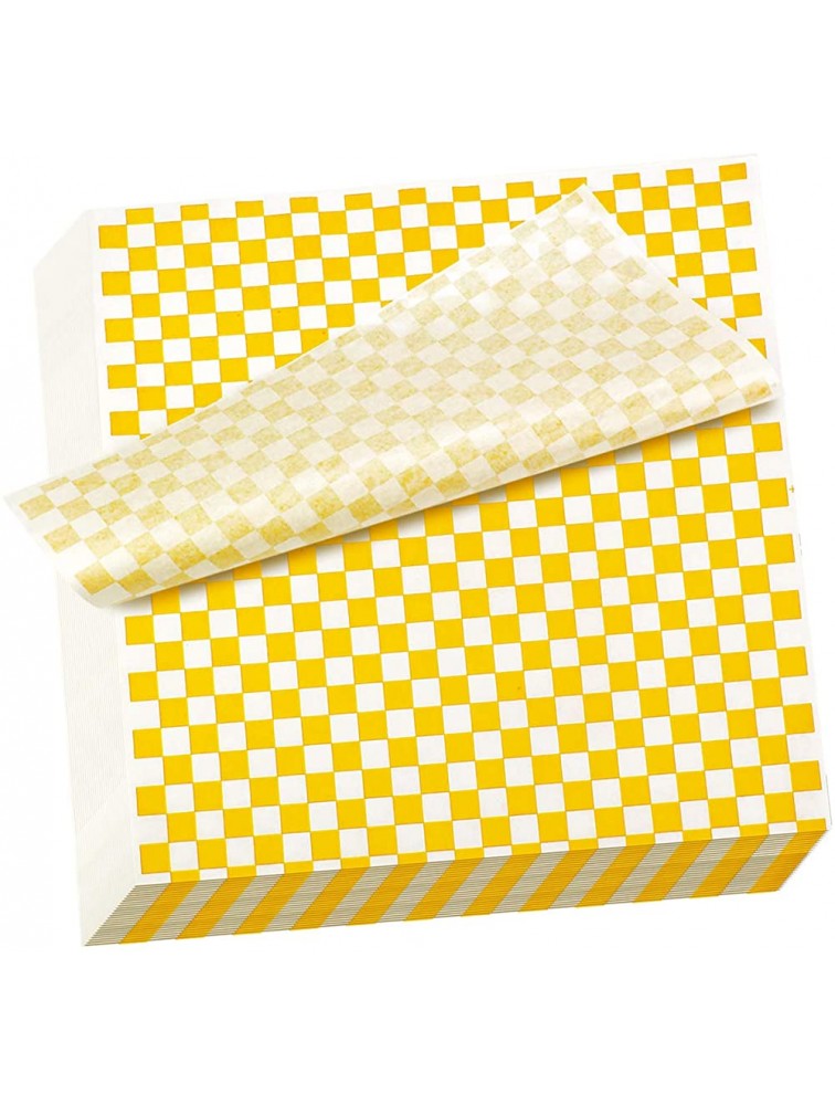 Hslife 100 Sheets Yellow and White Checkered Dry Waxed Deli Paper Sheets Paper Liners for Plastic Food Basket Wrapping Bread and Sandwiches11''x11.6'' - BJAM408SF