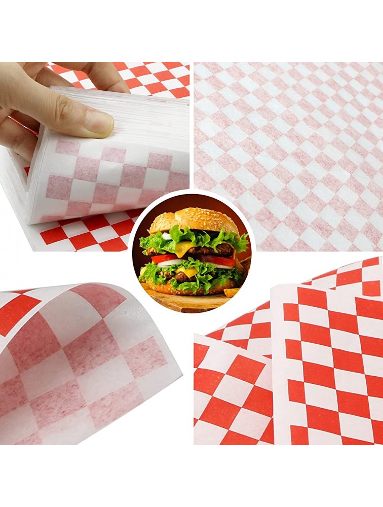 Oomcu 200 Sheets Red and White Checkered Dry Waxed Deli Paper Sheets Paper Liners for Plastic Food Basket Special for Wrapping Bread and Sandwiches11.5''x11.5'' - B8F149W0U
