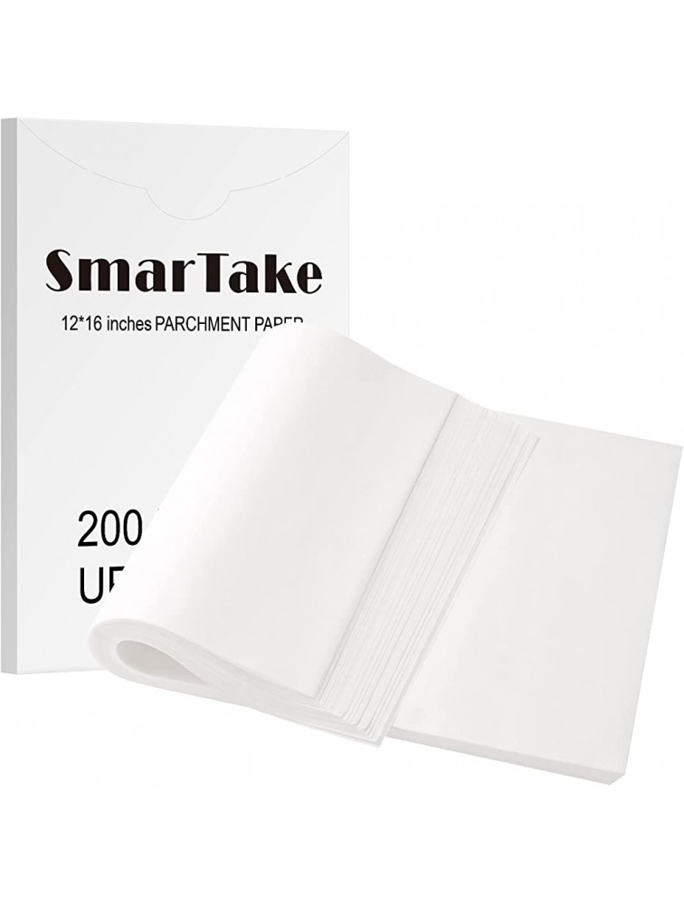 SMARTAKE 200 Pcs Parchment Paper Baking Sheets 12x16 Inches Non-Stick Precut Baking Parchment Suitable for Baking Grilling Air Fryer Steaming Bread Cup Cake Cookie and More White - BP1N73U4Z