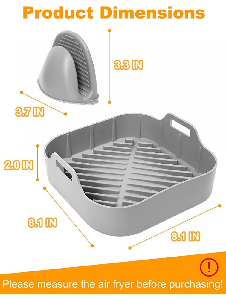 SMARTAKE Air Fryer Silicone Pot Easy Cleaning Air fryer Oven Accessory Replacement of Parchment Paper Liners Food Safe Reusable Air Fryer Basket for 6.5 QT or Bigger Square 8.1'' X 2.0'' Grey - BAQ6XPMX4