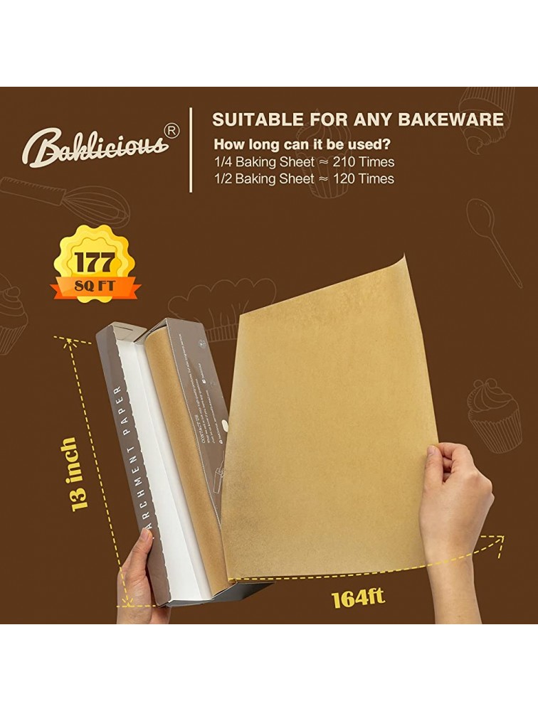 Unbleached Parchment Paper Roll for Baking 13 in x 164 Ft 177 Sq.Ft Baklicious Non-stick Baking Parchment Paper for Baking Cookies Bread Oven Air Fryer Steamer Baking paper - BPOCMVFH8