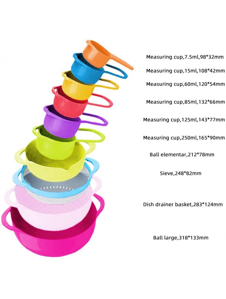 10 Piece Mixing Bowl Set Salad Bowls Colorful Kitchen Bowls Colander Mesh Strainer with Handles Measuring Cups，Plastic Spoons Nesting Bowls with Easy Pour Spout ，Kitchen Bowls for Baking Cooking - B4WSFKS6I