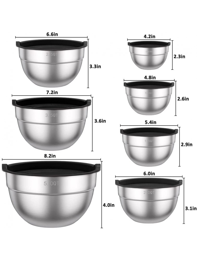 7PCS Mixing Bowls with Lids Set Stainless Steel Nesting Mixing Bowl Set for Baking Mixing Serving & Prepping Set of 7 5 3.5 2.5 2 1.5 1 0.67QT Black - BQ4V2RSXZ