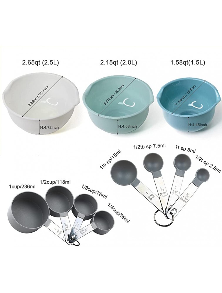 Allprettyall Nesting Mixing Bowl Set of 11 Including Measuring Cups and Measuring Spoons,Non-skid Bottom,Clear Scale Internal Plastic Mixing Bowls with Pour Spouts and Handles for Kitchen - BEXO5QAQV