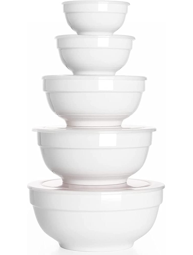 Ceramic Bowls with Lids White Porcelain Serving Bowls Give Away Free Fresh-keeping Lids Meal Prep Mixing Bowls Nesting Versatile Bowls Set 68 | 42 | 28 | 15 | 12 oz Microwave-safe（5pcs set） - BSUYZN7H9