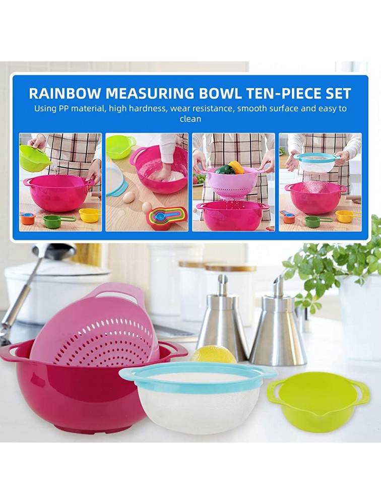 Colorful Plastic Mixing Bowls Set Kitchen Plastic Nesting Bowls Multifunction Measuring Cup Set With Mixing Bowls Easy To Clean Save Space Suitable For Baking And Kitchen 10 Pieces - BUZ8QY3QT