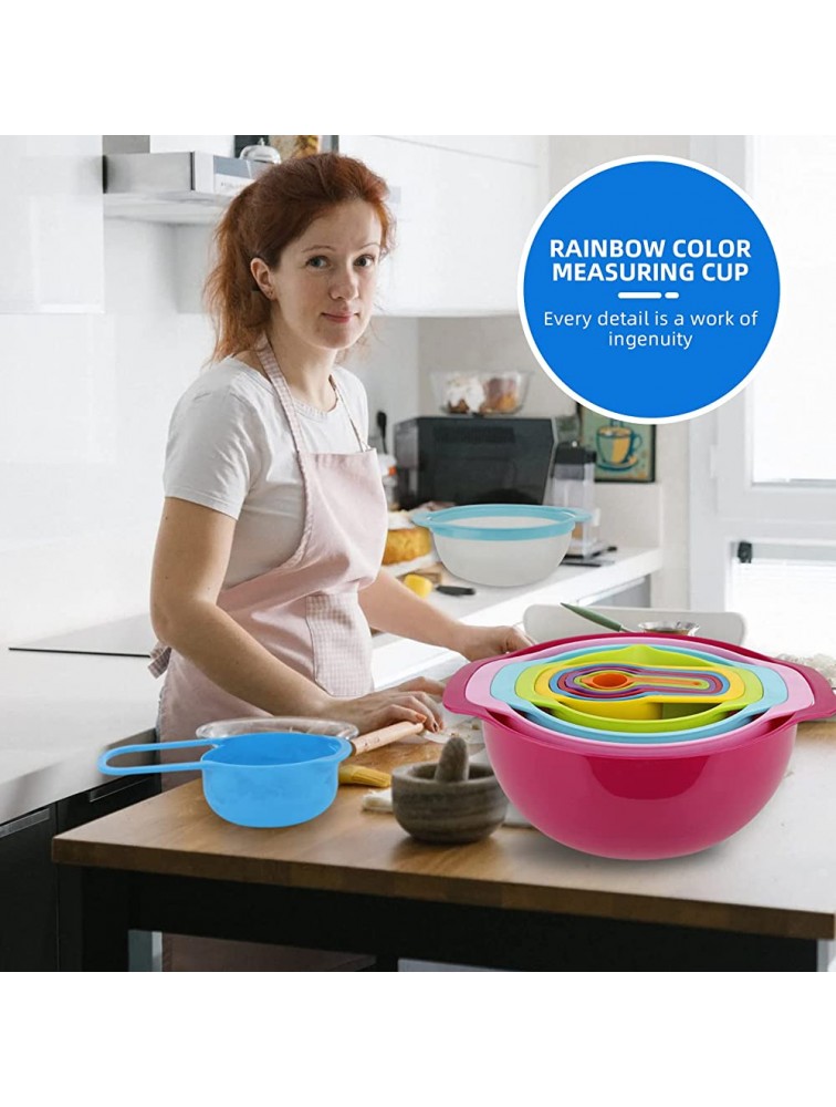 Colorful Plastic Mixing Bowls Set Kitchen Plastic Nesting Bowls Multifunction Measuring Cup Set With Mixing Bowls Easy To Clean Save Space Suitable For Baking And Kitchen 10 Pieces - BUZ8QY3QT