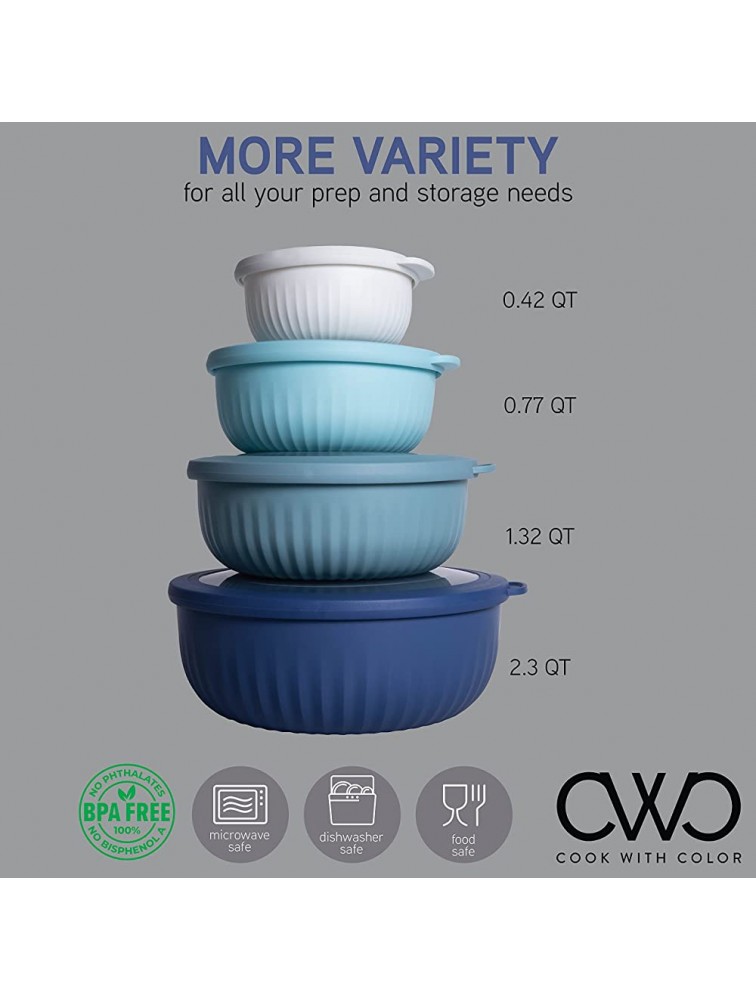 COOK WITH COLOR Prep Bowls 8 Piece Nesting Plastic Meal Prep Bowl Set with Lids Small Bowls Food Containers in Multiple Sizes Blue Ombre - BZ7ULDYG7