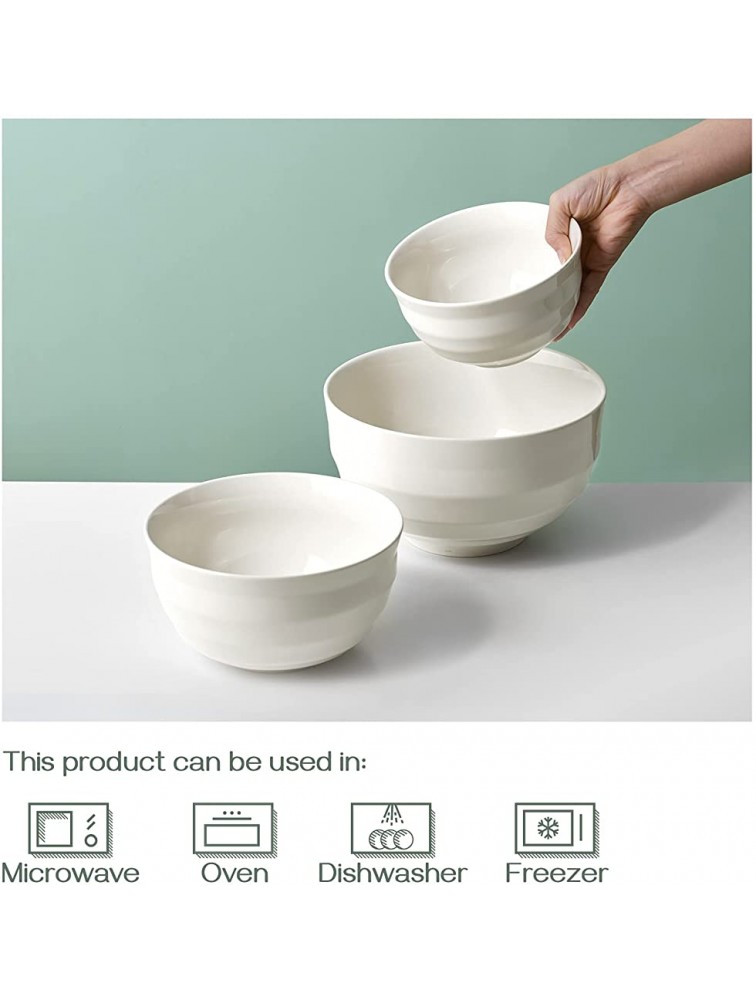 DOWAN Ceramic Mixing Bowls for Kitchen Size 3.5 1.9 1.2 Qt Large Serving Bowl Set Microwave and Dishwasher Safe Sturdy & No Scratch Nesting Bowls for Space Saving 3-Piece Set Creme White - BZLW7GLMD