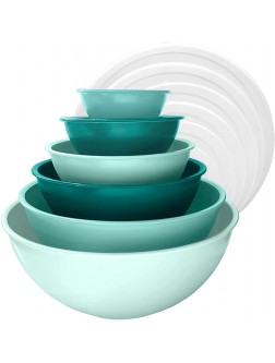 edge Plastic Mixing Bowls 12 piece Nesting Set 6 Prep Bowls and 6 Lids for Baking Cooking and Storing Tonal Mint - BW1KDMWQ4