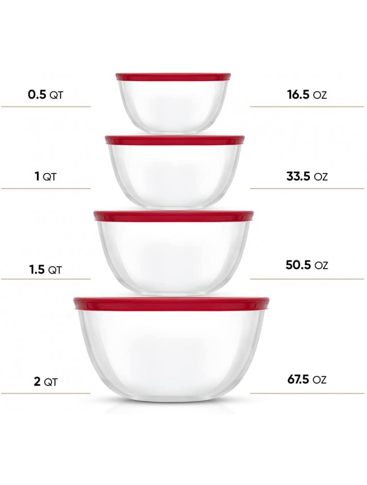 JoyJolt Kitchen Mixing Bowls 8pc Glass Bowls with Lids Set – Neat Nesting Bowls Large Mixing Bowl Set Batter Bowl Cooking Bowls Storage Bowls with Lids and Big Salad Bowl with BPA-Free Lids - BQESBO0NL