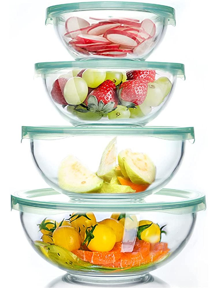 Luvan Glass Mixing Bowl with Airtight Lids 1QT 1.5QT 2.5QT 3.7QT 8-piece Kitchen Salad Bowls Clear Nesting Big Cooking Bowl Microwave Oven Safe for Meal Prep,storage,Baking,Serving - BNRMTBDA8