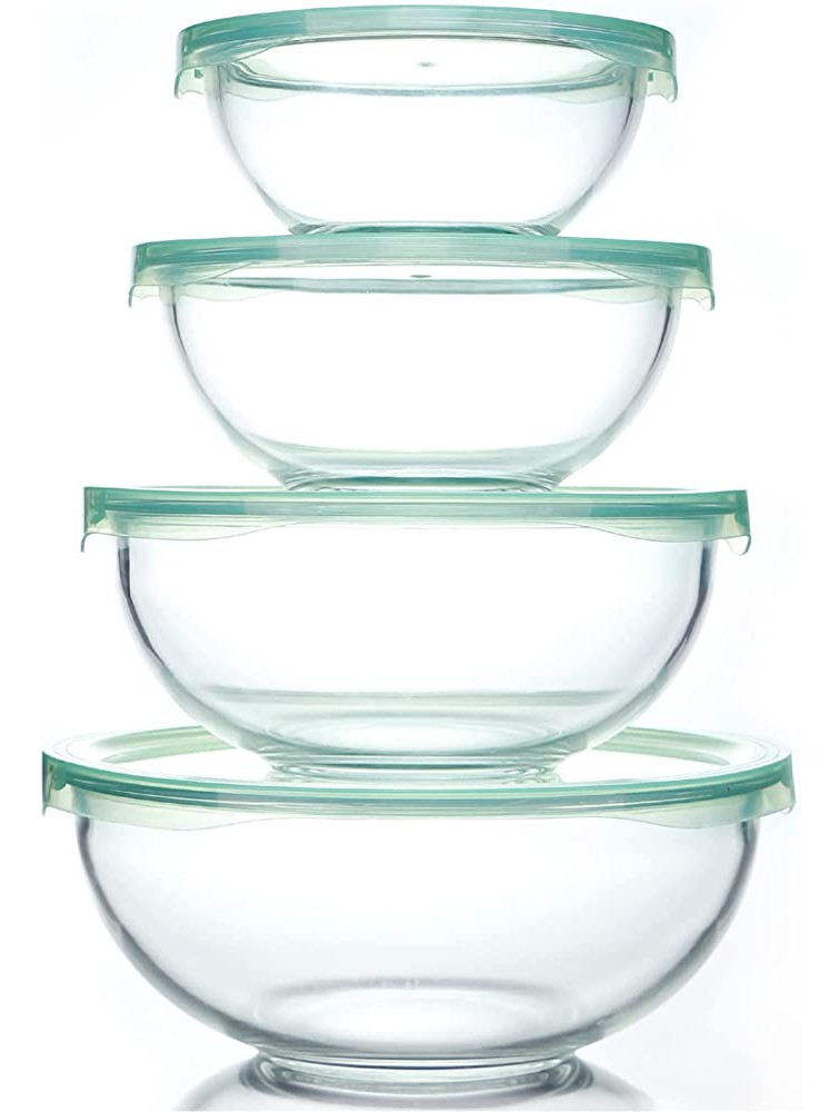Luvan Glass Mixing Bowl with Airtight Lids 1QT 1.5QT 2.5QT 3.7QT 8-piece Kitchen Salad Bowls Clear Nesting Big Cooking Bowl Microwave Oven Safe for Meal Prep,storage,Baking,Serving - BNRMTBDA8