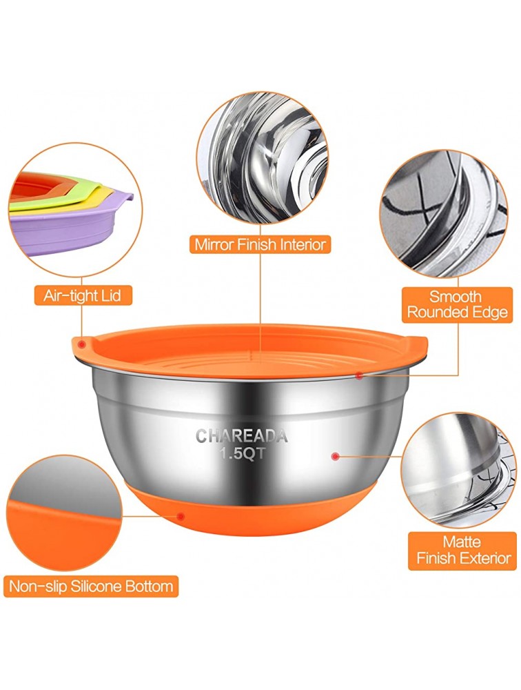Mixing Bowls with Airtight Lids 18pcs Stainless Steel Nesting Colorful Mixing Bowls Set ¨C Non-slip Silicone Bottom Size 7 5.5 4 3.5 2.5 2 1.5 qt Fit for Mixing & Serving - BKWGB1LRF
