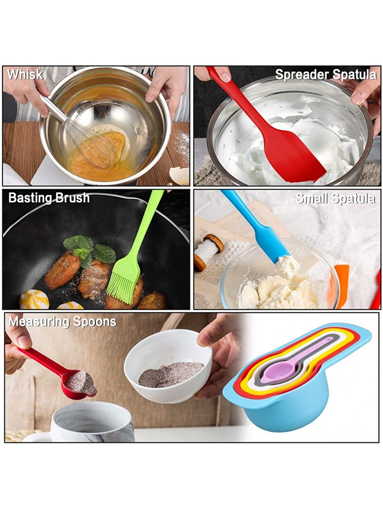 Mixing Bowls with Airtight Lids 18pcs Stainless Steel Nesting Colorful Mixing Bowls Set ¨C Non-slip Silicone Bottom Size 7 5.5 4 3.5 2.5 2 1.5 qt Fit for Mixing & Serving - BKWGB1LRF