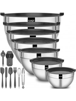 Mixing Bowls with Airtight Lids 20 PCS Stainless Steel Mixing Bowls for Kitchen Size 5-3.5-2.5-2-1.5-1-0.7 QT Metal Nesting Bowls with Kitchen Tools Set Fit for Mixing & BakingGrey BPA Free - B0EQOH77X