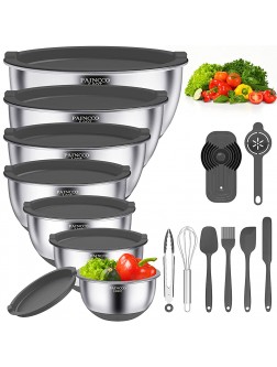 Mixing Bowls with Airtight Lids 20pcs Stainless Steel Nesting Bowls Set by Paincco Non-Slip Silicone Bottom & Measuring Marks Size 6 5 4 3 2 1.5 0.63 qt Fit for Mixing & Serving（Gray） - BC96QX0LD