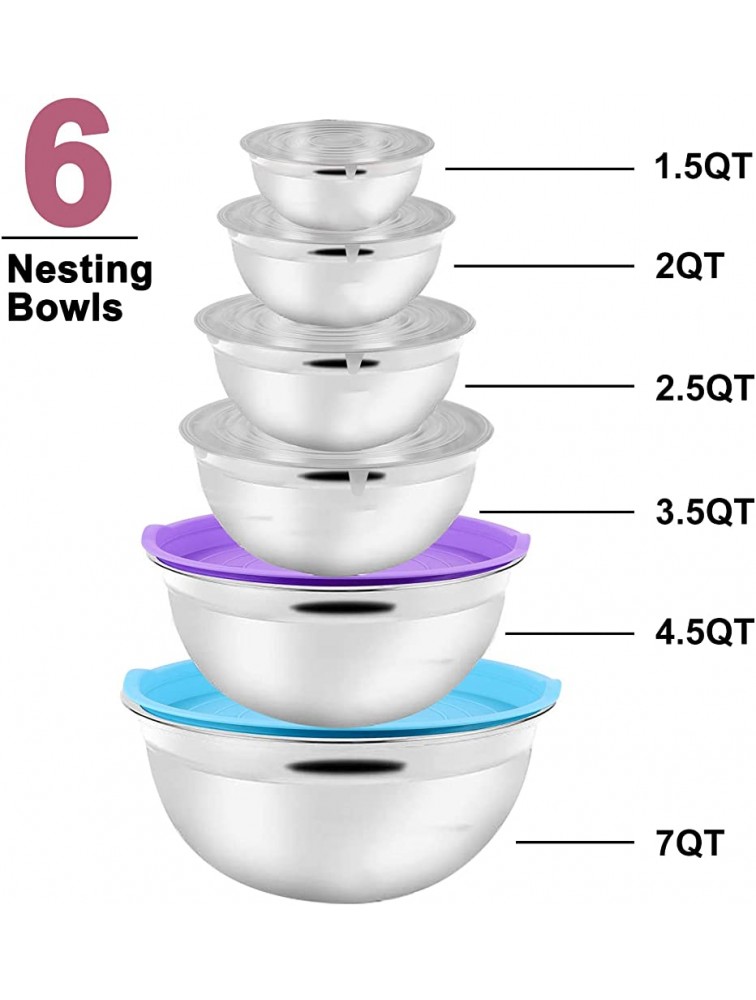 Mixing Bowls with Lid Set 35PCS Kitchen Utensils Stainless Steel Nesting Bowls Measuring Cups and Spoons 12 Reusable Silicone Stretch Lids Non-slip Mat Egg Whisk for Baking Prepping Cooking Serving - BV9ISR828