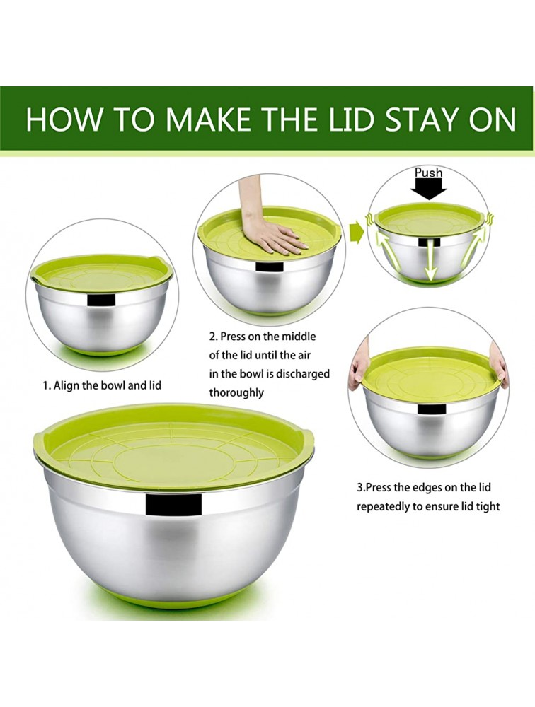 Mixing Bowls with Lids Set of 5 P&P CHEF Stainless Steel Salad Nesting Bowls for Kitchen Size 7 3.5 2.5 1.5 1 QT Great for Mixing Serving Storing Non-Slip Silicone Base & Mirror Finished Inside - BT8648E60