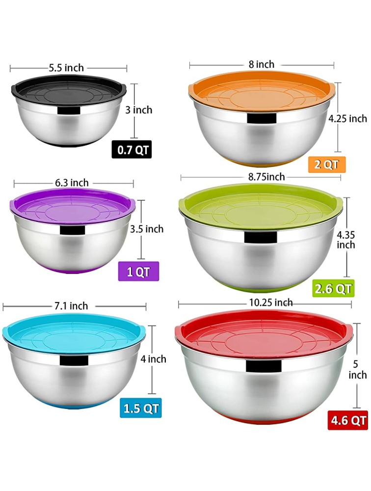 P&P CHEF Mixing Bowls With Lids Set of 6 Stainless Steel Nesting Mixing Bowls & Fitting Lids & Non-Slip Silicone Bottom Ideal for Mixing Storing Food Preparation - B9JO8KK84