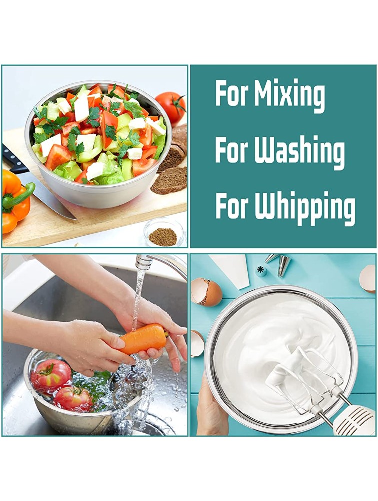 P&P CHEF Mixing Bowls With Lids Set of 6 Stainless Steel Nesting Mixing Bowls & Fitting Lids & Non-Slip Silicone Bottom Ideal for Mixing Storing Food Preparation - B9JO8KK84