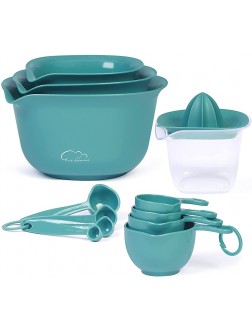 Plastic Mixing Bowls Set 12Pcs Nesting Bowls with Pour Spout and Non Slip Bottom for Kitchen Cooking Prepping Serving Includes 2 Mixing Bowl 1 Colander 1 Citrus Reamer 8 Measuring Cups SpoonsTeal - B7LNKZXI2