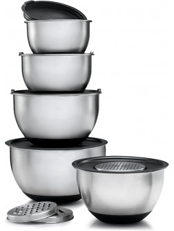 Sagler Stainless steel Mixing Bowls Set of 5 with 3 kind of graters extra thick mixing bowls with lids - BPVIL18UU