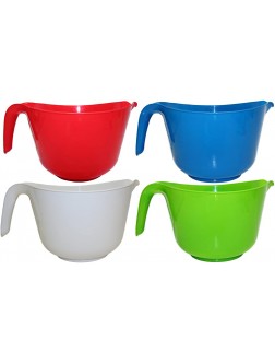 Set of 4 Classic Plastic 3 QT Mixing Bowls with Handle and Spouts! 4 Assorted Colors! Red White Blue Green - B8X3GLX1B
