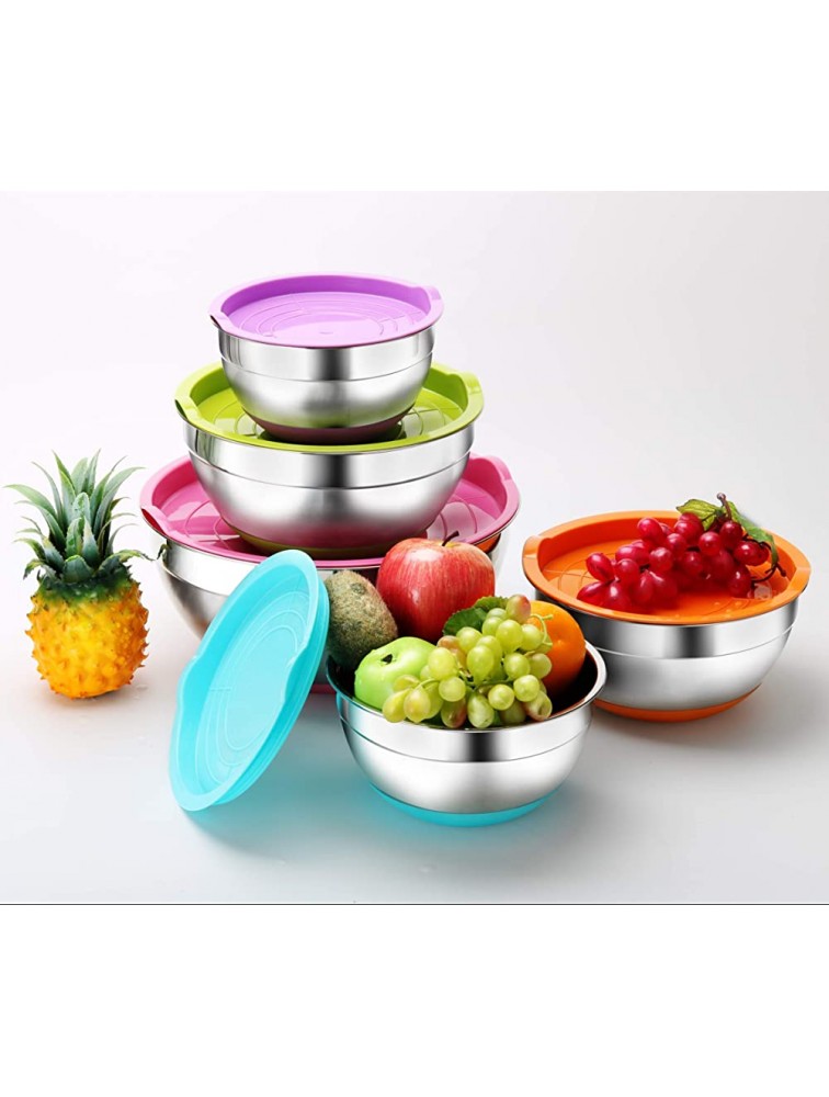 Stainless Steel Mixing Bowls with Airtight Lids by REGILLER 5 Piece Colorful Silicone Flat Base Nesting Metal Bowls Measurement Lines for Cooking Supplies Colorful - B3MXM9Y29