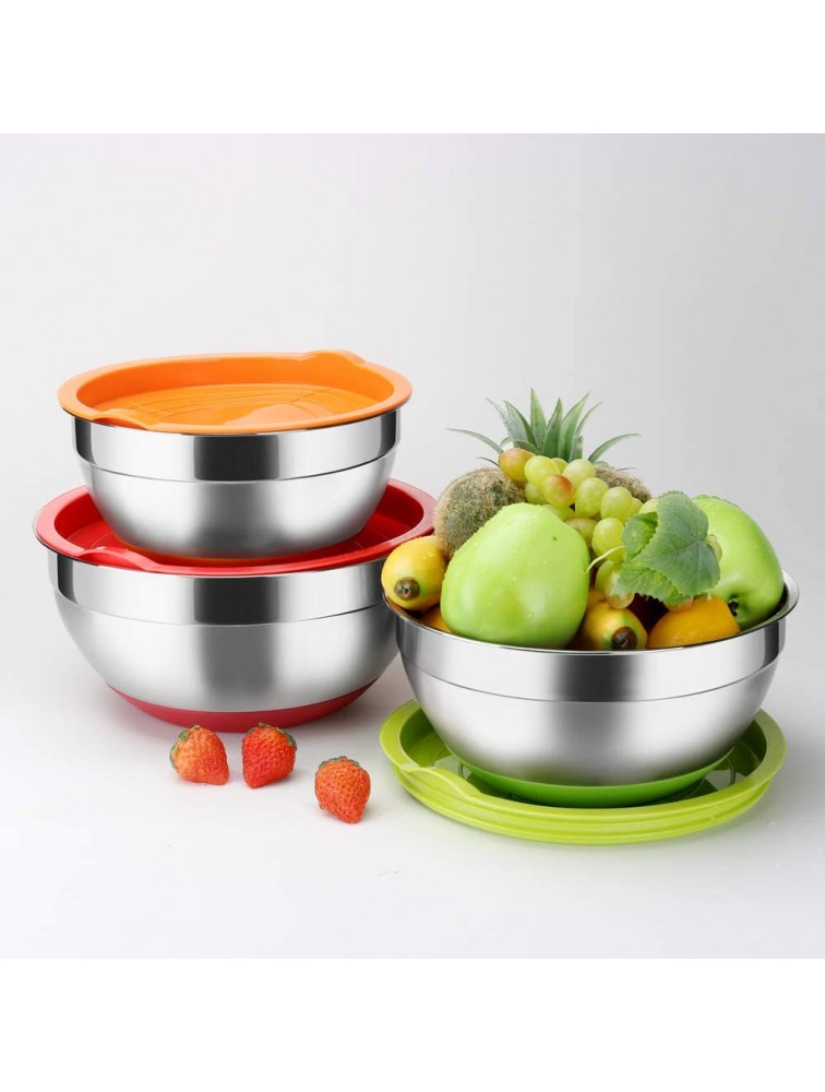 Stainless Steel Mixing Bowls with Lids Set of 3 Non Slip Colorful Silicone Bottom Nesting Storage Bowls by Regiller-yyi Polished Mirror Finish For Healthy Meal Mixing and Prepping 2.5 3.5-4.2QT - BW3DV2CNK