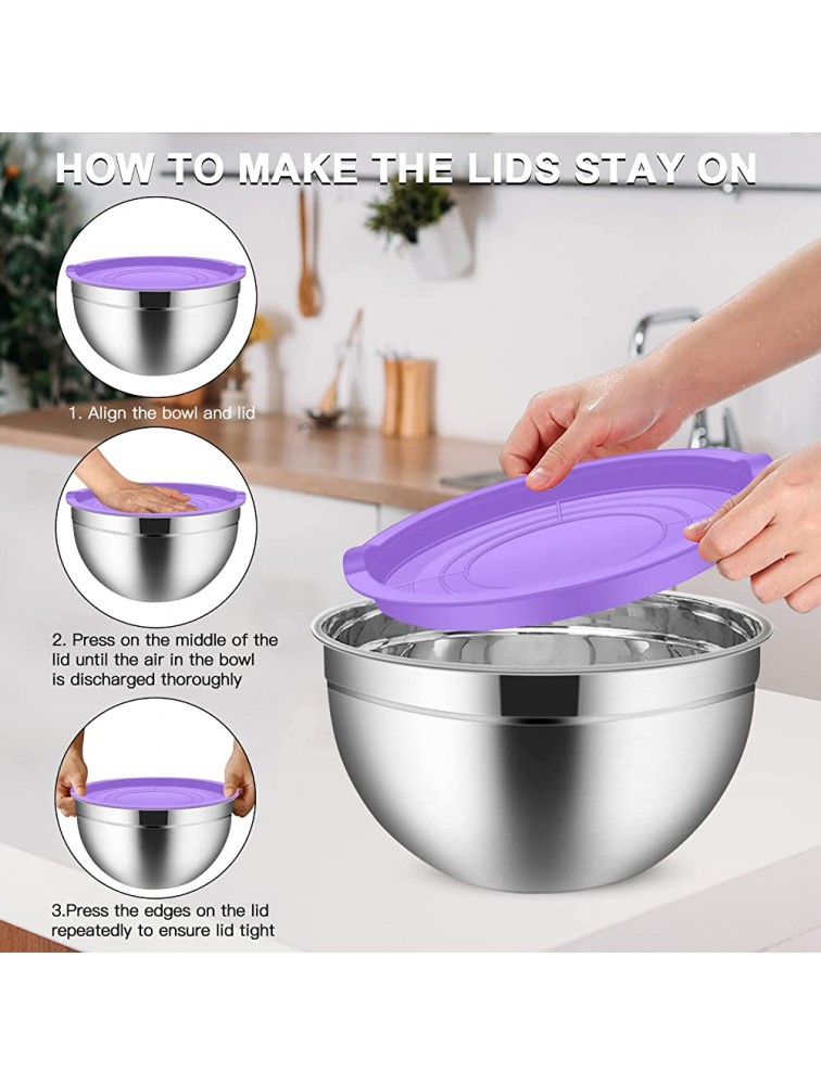 Stainless Steel Mixing Bowls with lids Set of 5 Extra Large Mixing Bowl Set 5.3 4.5 3.5 2.5 2QT Deeper and Stackable Metal Nesting Bowls Versatile For Cooking Baking & Food Storage Colorful - BL3WOZHRW