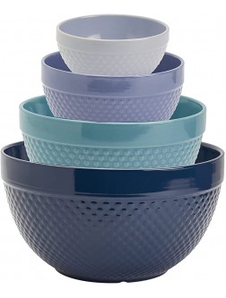 Tabletops Gallery Hobnail Style 4 Piece Blue Storm Stoneware Nesting Mixing Bowl Set for Baking and Cooking - BJWC6VD9T