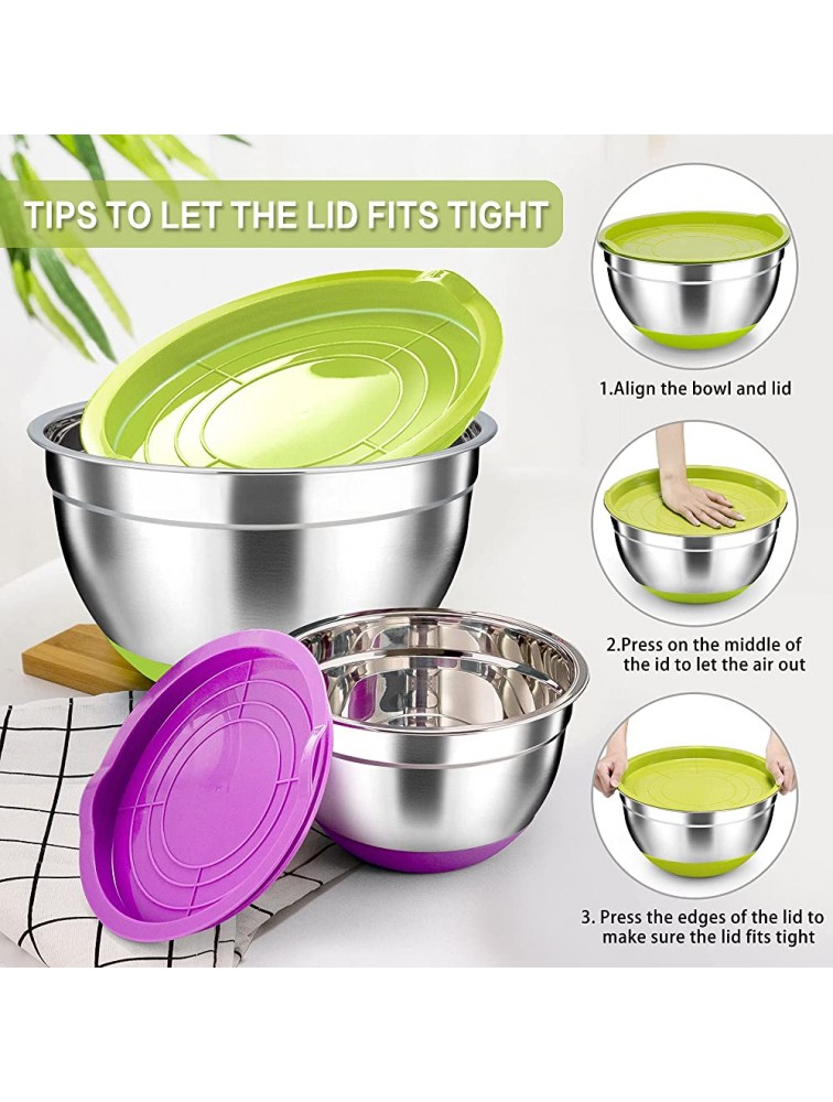 TeamFar Mixing Bowls Set of 7 Stainless Steel Mixing Bowls with Lids for Baking Mixing Prepping Salad Bowl with Air-tight Lid & Silicone Bottom 4.6 3.5 2.6 2 1.5 1 0.7 Qt - B20VHWN6Q