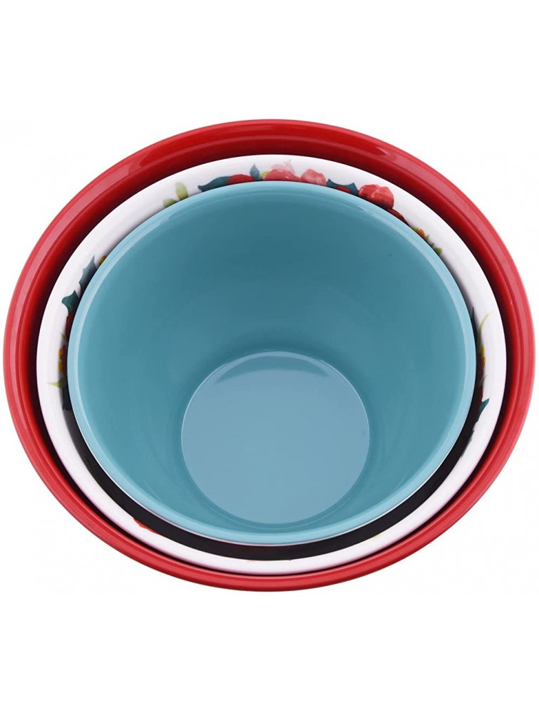 TPW Ltd The Pioneer Woman Holiday Barn Melamine Mixing Bowls with Lids Set of 3 Bowls with 3 Lids Red White Teal - BRB2QSIS7