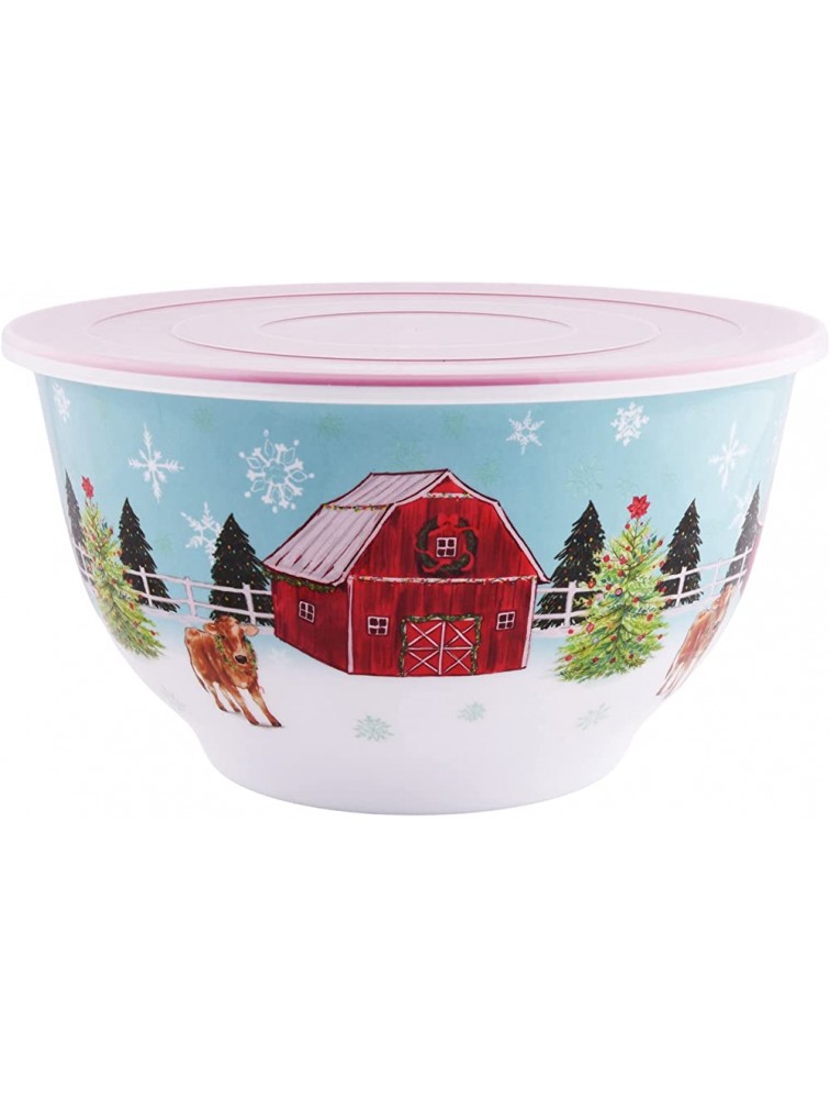 TPW Ltd The Pioneer Woman Holiday Barn Melamine Mixing Bowls with Lids Set of 3 Bowls with 3 Lids Red White Teal - BRB2QSIS7