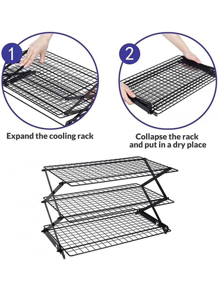 GRACIRI 3-Tier Collapsible Cooling Rack Stackable Cooling Rack with Lock Design Non-stick Coating Chef Cooling Rack Wire Cooling Rack for Baking Bread Cake Biscuit Cooking Cooling Rack Tools Black - BEUQQ7SFQ