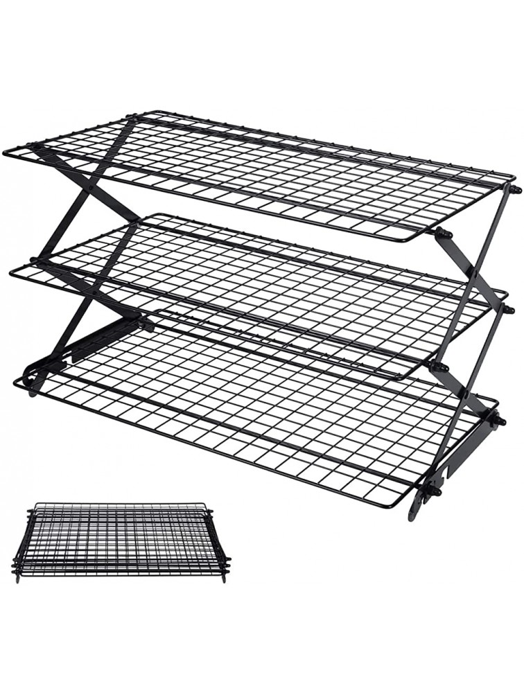 GRACIRI 3-Tier Collapsible Cooling Rack Stackable Cooling Rack with Lock Design Non-stick Coating Chef Cooling Rack Wire Cooling Rack for Baking Bread Cake Biscuit Cooking Cooling Rack Tools Black - BEUQQ7SFQ
