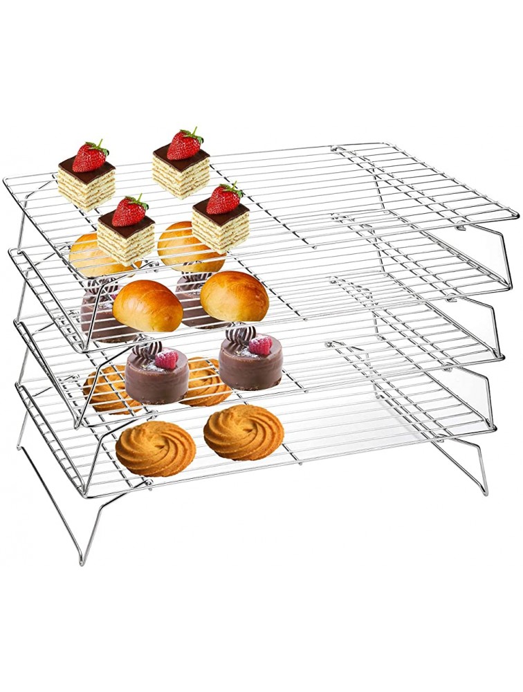 Jucoan 4-Tier 304 Stainless Steel Baking Cooling Rack 16 x 10 x 3 Inch Stackable Wire Baking Rack for Cookies Cake Bread Dishwasher & Oven Safe - BXF33C1D2