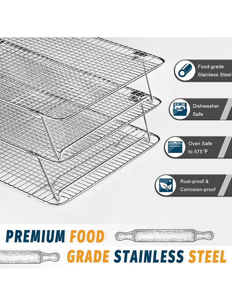 Stainless Steel Stackable Cooling Rack for Baking 3 Tier 11.8”x 16.5”,Oven & Dishwasher Salf and Fit Half Sheet,Wire Cooling Racks for Cookie Pizza Cake - BPVC1BR5Q