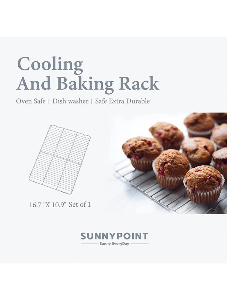 SunnyPoint Oven-Safe 100% Stainless Steel Wire Cooling Rack for Baking Cake Breads Oven Cooking Roasting Grilling Heavy Duty Commercial Quality Fits Half Size Pan. 1 16.7 X 10.9 - BHF3INAI1