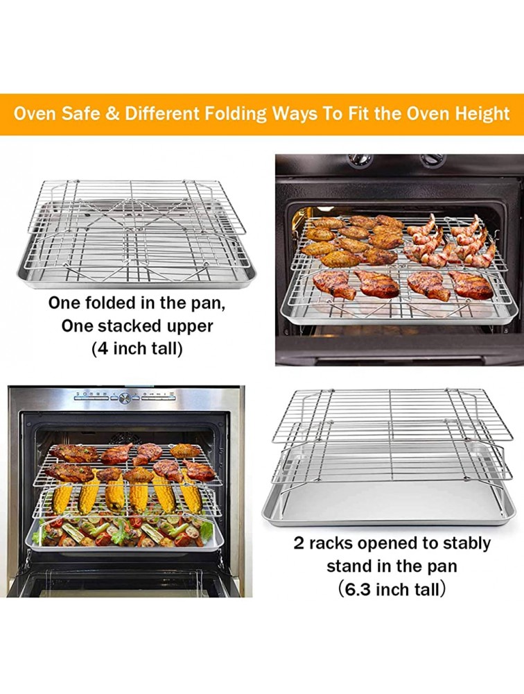 TeamFar Cooling Rack 4 Tiers Stainless Steel Wire Rack for Baking Roasting Broiling Cooking Healthy & Durable Dishwasher & Oven Safe Stackable & Collapsible Firmly Weld & Smooth Surface 15”x10” - BR9EB6HEO