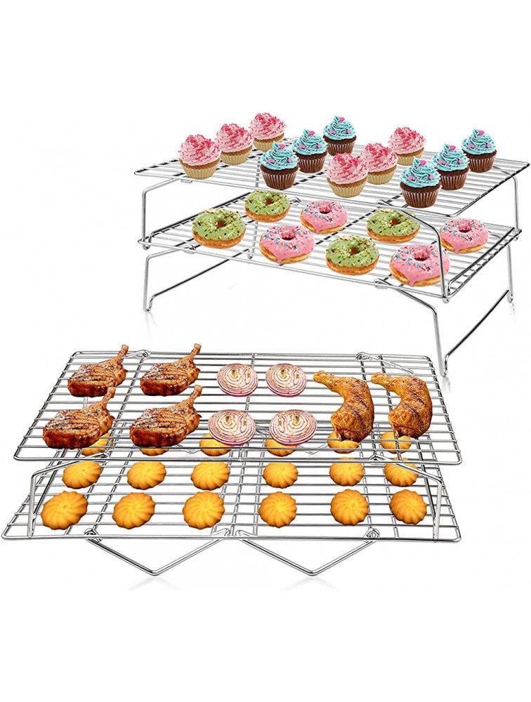 TeamFar Cooling Rack 4 Tiers Stainless Steel Wire Rack for Baking Roasting Broiling Cooking Healthy & Durable  Dishwasher & Oven Safe Stackable & Collapsible Firmly Weld & Smooth Surface 15”x10” - BR9EB6HEO