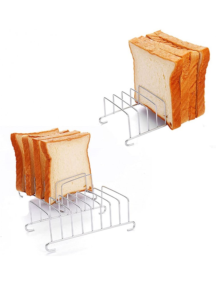 YAIKOAI 2 Pieces 8 Slots Slice Toast Rack Stainless Steel Bread Holder Food Cooling Racks Non-Stick Loaf Stand Rectangle Air Fryer Accessories Organizer Kitchen Supplies Silver - BAZF9KW1D